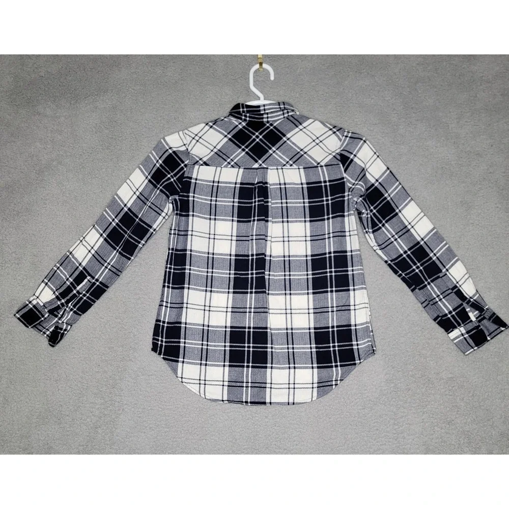 J Crew Flannel Shirt Womens 2 Blue Plaid Coastal Y2K Preppy Fall Layering Casual